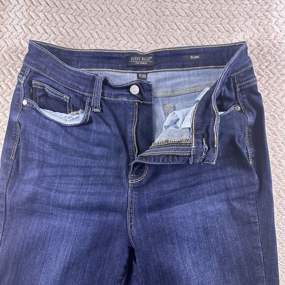 Judy‎ Blue Flare Los Angeles Jeans Womens 11/30 Raw Hem Zip Dark Wash - Picture 2 of 14